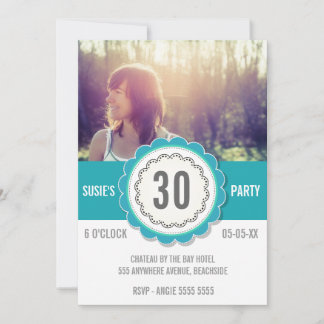 Turquoise Lace Photo 30E anniversaire Invitation d