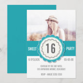 Turquoise Lace Photo Sweet 16 Invitation de fête d (Devant / Derrière)
