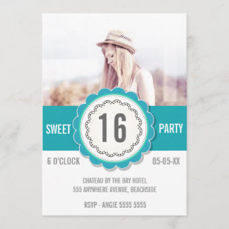 Turquoise Lace Photo Sweet 16 Invitation de fête d