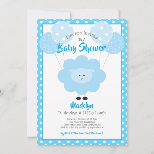 Turquoise Lamb Baby shower Ballonnen Schattige Mod Kaart (Voorkant)