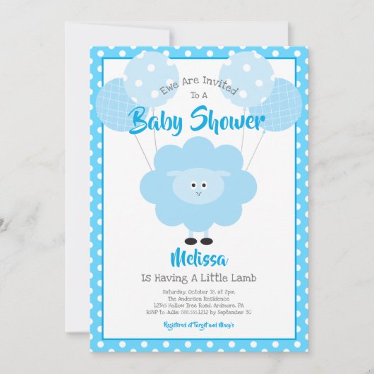 Turquoise Lamb Boy Baby shower Schattige Kawaii Mo Kaart (Voorkant)