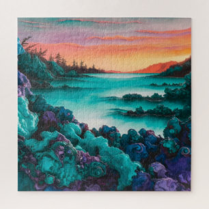 Turquoise landschap met Alcohol Ink Detail Legpuzzel
