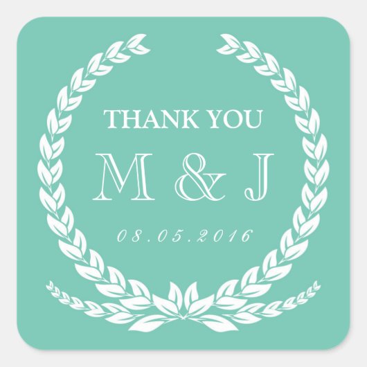 Turquoise Laurel Wreath Wedding Sticker (Voorkant)