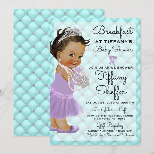 Turquoise & Lavendel Baby shower Kaart (Voorkant / Achterkant)