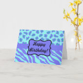Turquoise & Lavender Zebra & Cheetah Gepersonalise Kaart (Gele Bloem)