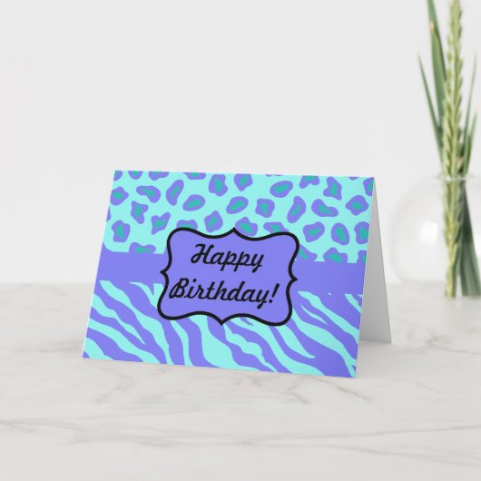 Turquoise & Lavender Zebra & Cheetah Gepersonalise Kaart (Voorkant)