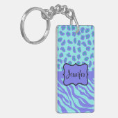Turquoise & Lavender Zebra & Cheetah Gepersonalise Sleutelhanger (Voorkant Links)