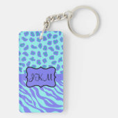 Turquoise & Lavender Zebra & Cheetah Gepersonalise Sleutelhanger (achterkant)