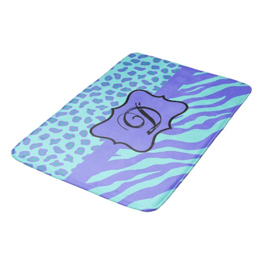 Turquoise Lavender Zebra Leopard Skin Monogram Badmat (Gekanteld)
