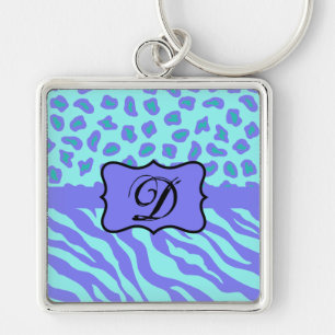 Turquoise Lavender Zebra Leopard Skin Monogram Sleutelhanger