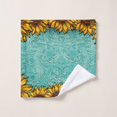 Turquoise Leather Tooled Bright Sunny Sunflower Bad Handdoek (Wasdoekje)
