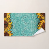 Turquoise Leather Tooled Bright Sunny Sunflowers (Serviette à main)