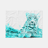 Turquoise Leopard op witte achtergrond Fleece Deken (Voorkant (Horizontaal))