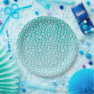 Turquoise Leopard Print Pattern Papieren Bordje