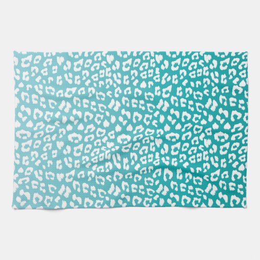 Turquoise Leopard Print Pattern Theedoek (Horizontaal)