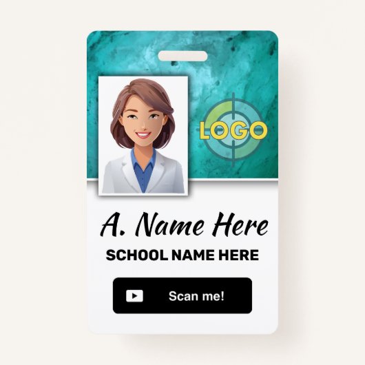 Turquoise Leraar & School Personeel Foto ID Sjablo Badge (Voorkant)