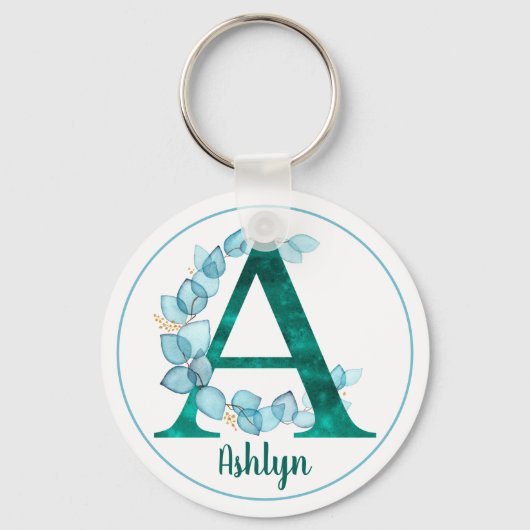 Turquoise Letter A blue eucalyptus Sleutelhanger (Voorkant)