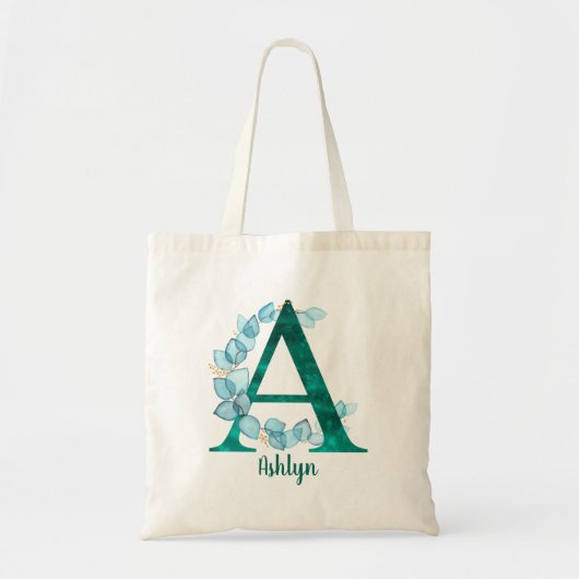 Turquoise Letter A blue eucalyptus Tote Bag (Voorkant)