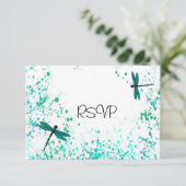 Turquoise Libellen Bruiloftsreceptie RSVP Kaart (Staand voorkant)