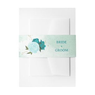 turquoise lichtblauwe bloemen bruiloft uitnodigingen wikkel