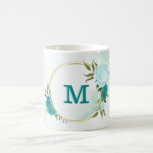 turquoise lichtblauwe bloemen  koffiemok