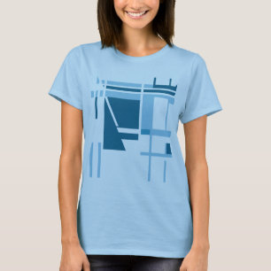 Turquoise Lichtblauwe MCM Stijl Geometrisch Abstra T-shirt