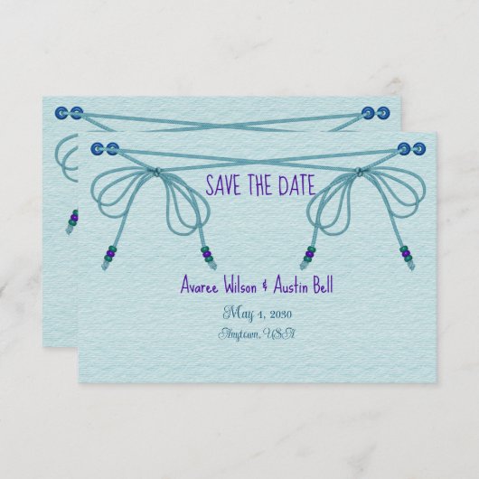 Turquoise liefde knopen bruiloft save the date (Voorkant / Achterkant)