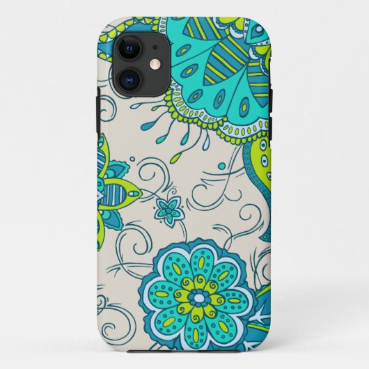 Turquoise & Lime Bloemen Case-Mate iPhone Case (Achterkant)