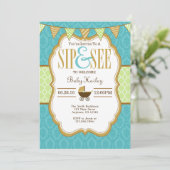 Turquoise Lime D'Or Green Sip Et Voir Invitation (Debout devant)