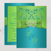 Turquoise, Lime Floral Invitation Coeur (Devant / Derrière)