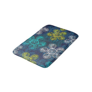 Turquoise Lime Green Retro Chic Floral Pattern Badmat