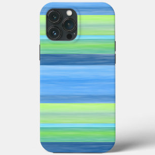 Turquoise Lime Green Waterverf Stripes Pattern iPhone 13 Pro Max Hoesje