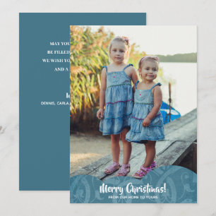 Turquoise Linen Filigree Foto Kerstmis Feestdagenkaart