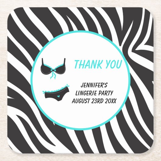 Turquoise lingeriefeest bedankt vierkante kartonnen onderzetter (Voorkant)