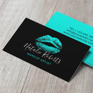 Turquoise Lips Makeup Artist Plain Black Salon Visitekaartje