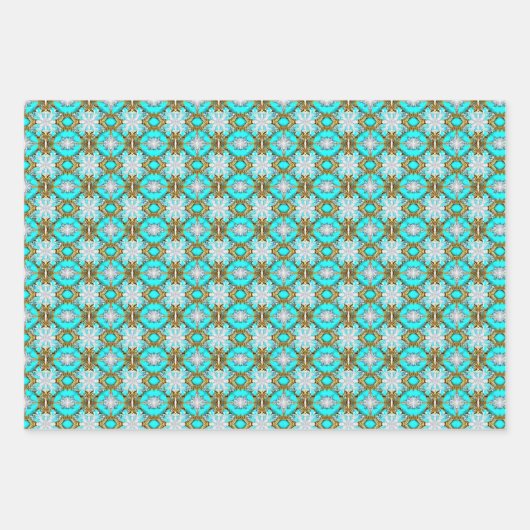 Turquoise Lotus Fractal Pattern Inpakpapier Vel (Voorkant 3)