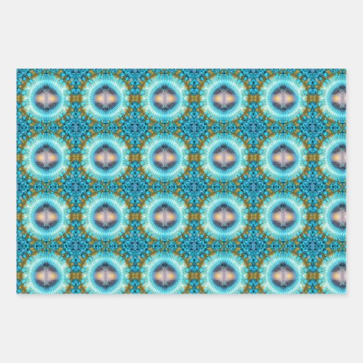 Turquoise Lotus Fractal Pattern Inpakpapier Vel (Voorkant 2)