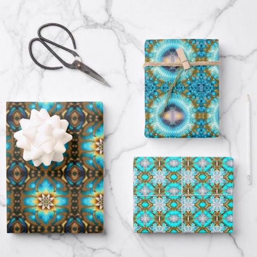 Turquoise Lotus Fractal Pattern Inpakpapier Vel (Voorkant)