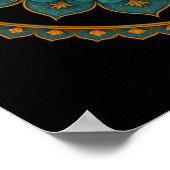 Turquoise Lotus Mandala - Black Boho Graphic Art Poster (Hoek)