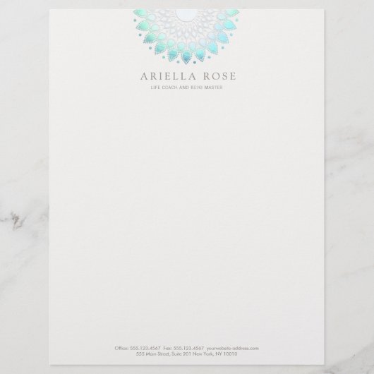 Turquoise Lotus Mandala Briefhoofd (Voorkant)