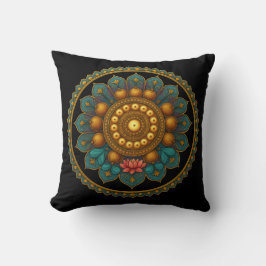 Turquoise Lotus Mandala - Reversible Black Boho Kussen