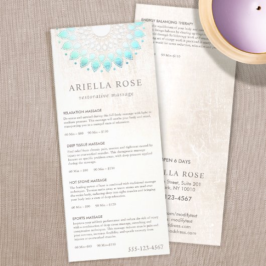 Turquoise Lotus Massage Therapist Tarifs Menu