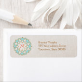 Turquoise Lotus Monogrammed Return Address Labels (Insitu)