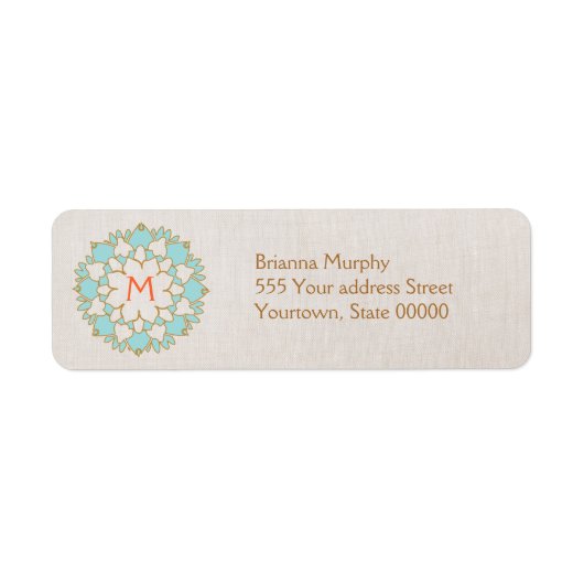 Turquoise Lotus Monogrammed Return Address Labels (Voorkant)