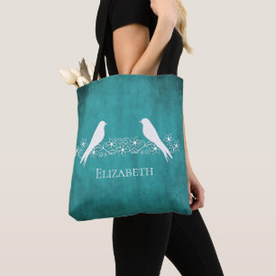 Turquoise Lovebirds Floral Vines Sac fourre-tout