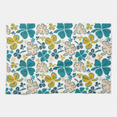 Turquoise Lucky 4 Leaves Shamrocks Clover Pattern Theedoek (Horizontaal)