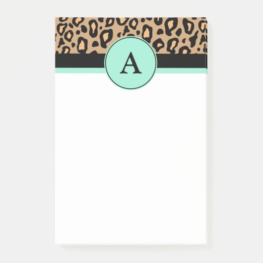 Turquoise Luipaard Monogram Afdruk Post It Notitie Post-it® Notes (Voorkant)