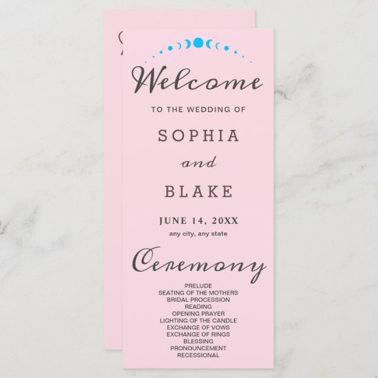 Turquoise maan fasen zacht roze bruiloft programma (Voorkant / Achterkant)