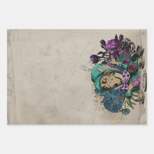 Turquoise Mad Hatter Alice in Wonderland Inpakpapier Vel (Voorkant 3)