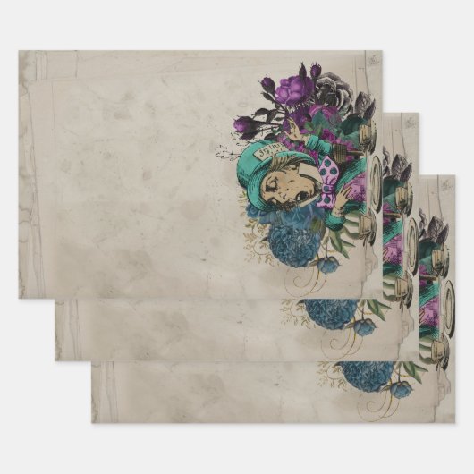 Turquoise Mad Hatter Alice in Wonderland Inpakpapier Vel (Set)